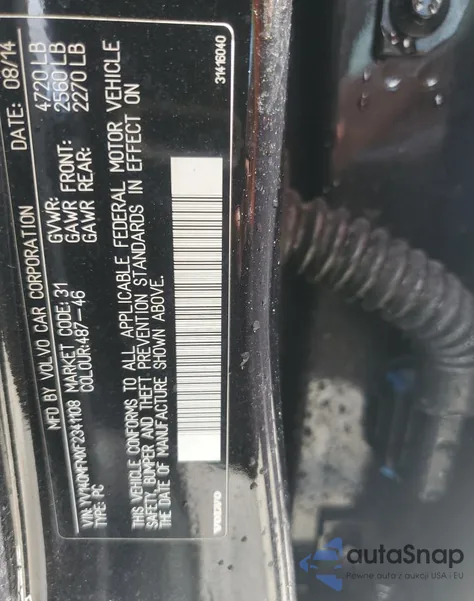 2015 Volvo S60 Platinum z USA, uszkodzony, nr VIN YV140MFMXF2341108